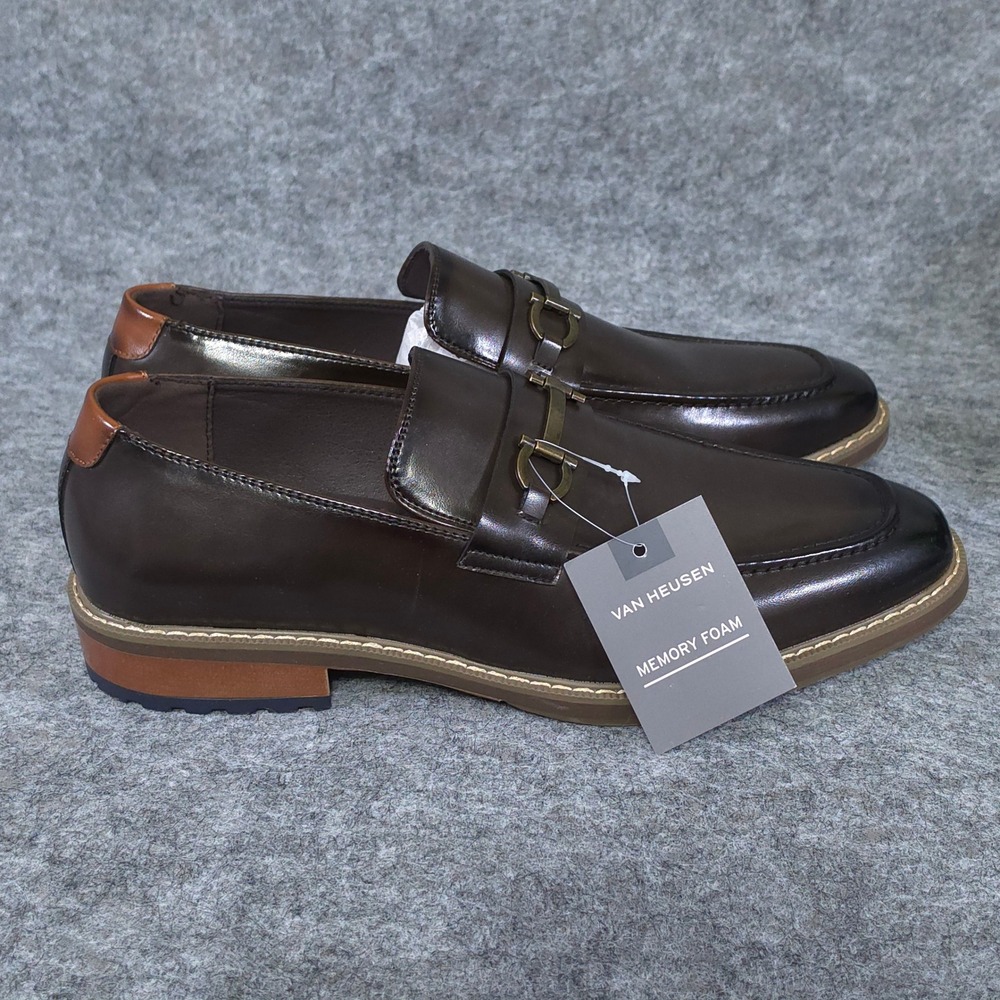 Van Heusen Grayson Mens Brown Bit Loafers Memory Foam Dress Shoe Size 10.5M nwob